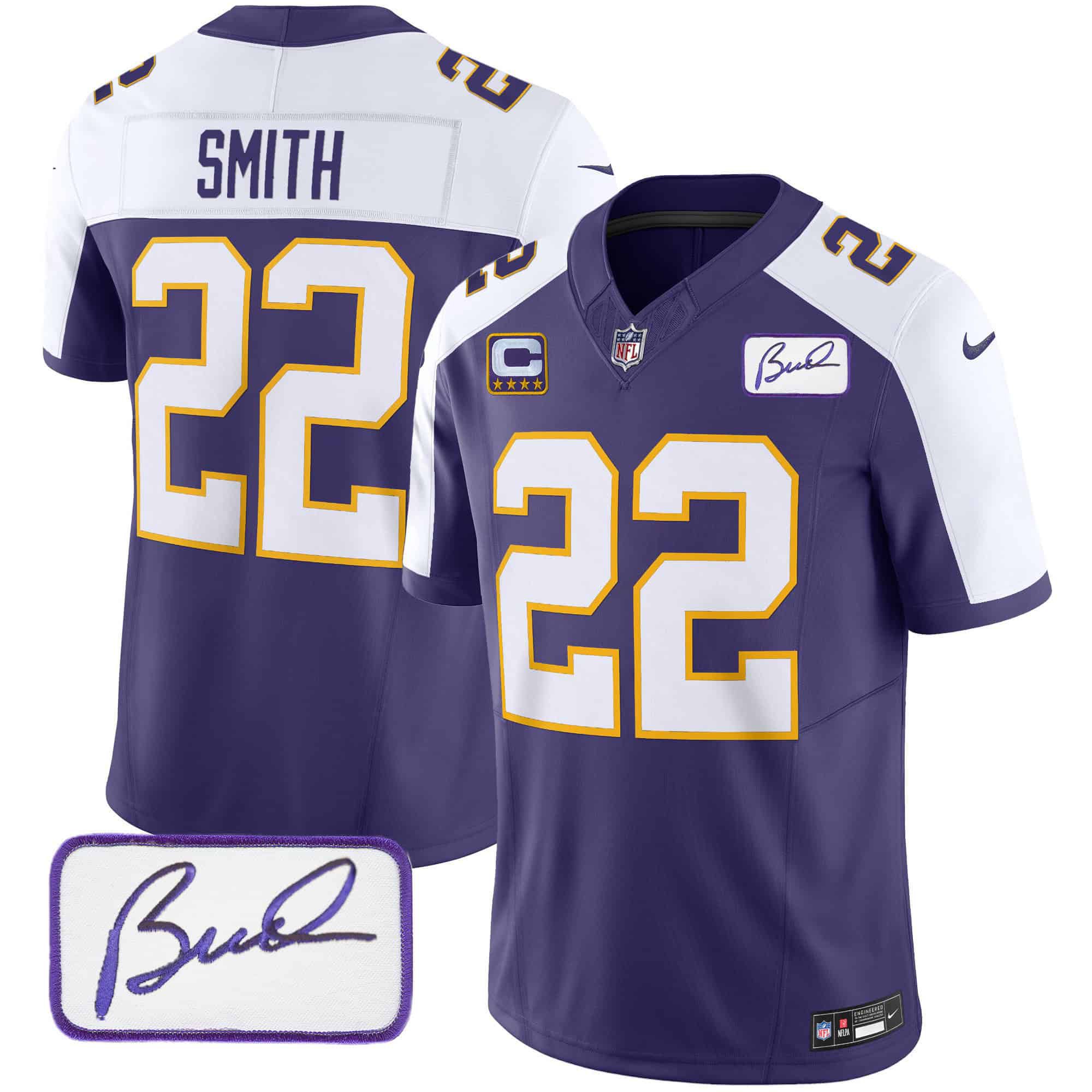 Men Minnesota Vikings 22 Smith Purple 2024 Nike Bud Grant Patch Classic Limited NFL Jersey